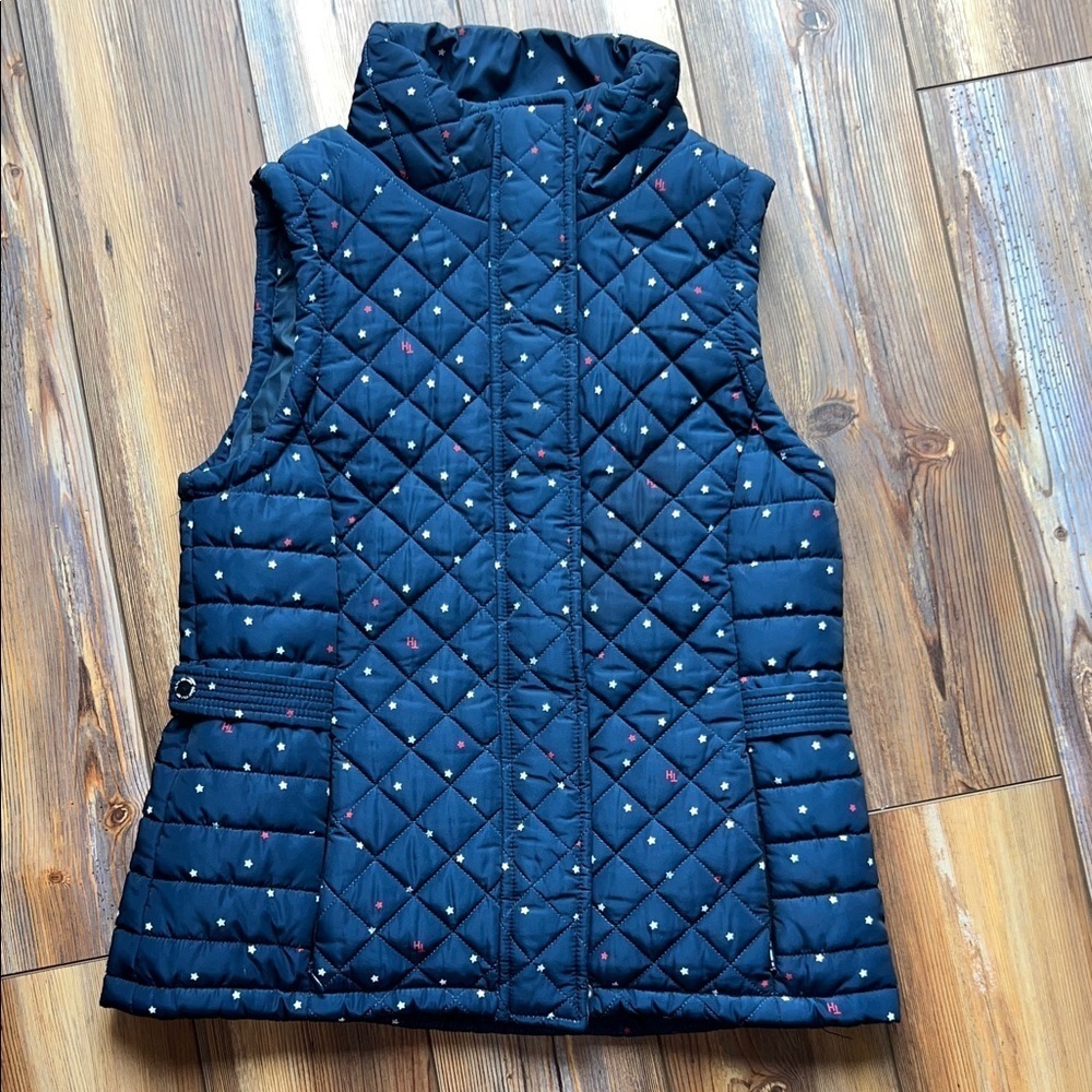 Tommy Hilfiger Women' Vest Blue w/ Red & White XS Quilted Star Logo Star Puff